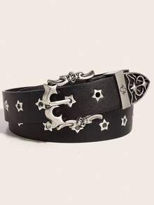1pc New Rivet Waist Belt, Unisex Punk Style Design, Suitable For Jeans - Black - View 1