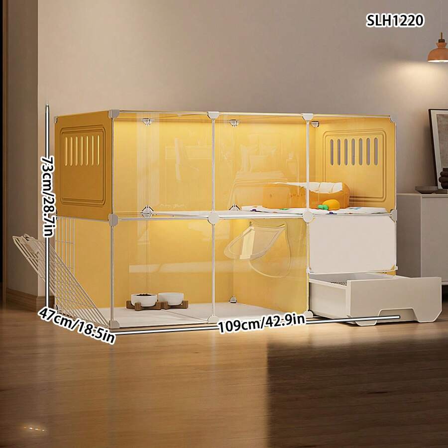 All-In-One Cat Cage, Litter Box, And Cat House, Indoor Cat Villa, Space-Saving Cat Condo - Multicolor - View 1