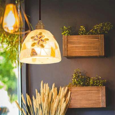 175 mm * 144 mm naturlig färgglad snäckskalslampa, taklampa i stil med öar i sydstatsstil, E26/E27-sockel, lämplig för korridor, balkong, fritidshus