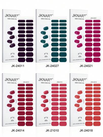JKNART 20 piezas de pegatinas de uñas de gel semicurado, pegatinas de esmalte de uñas de alto brillo, múltiples colores y estilos para manicura DIY, fácil de usar, uñas de calidad de salón en casa [requiere curado con lámpara UV] Suministros para uñas