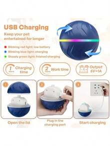 1 pieza Pelota saltarina inteligente de color aleatorio, este es un juguete interactivo divertido y duradero, recargable por USB, hecho de goma termoplástica, se mueve aleatoriamente, adecuado para que los perros pequeños jueguen. Debido a la colisión con el suelo, habrá sonidos normales. Pelota de juguete interactiva adecuada para perros pequeños - Negro - Ver 6