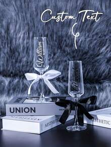 Personalized Champagne Flutes, Customized Champagne Glasses For Bride And Bridesmaids - Reusable, Machine Washable, Customized Champagne Flutes With Bow/Bride And Bridesmaid Wedding Party Glasses - Multicolor - View 2