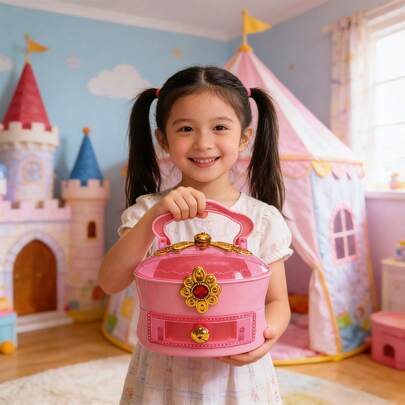 caliente retro caja del tesoro forma princesa de lujo DIY niños plástico cosméticos joyería caja de almacenamiento caja de escritorio de dulces caja de accesorios