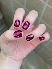 مجموعة من 10 أظافر صناعية مربعة-دائرية من عين القطة البنفسجية الخالصة، مصممة بأناقة ورقة. الطراز الشامل ناضج وعصري، يتناسب بسهولة مع أي طلاء أظافر. مثالي للحفلات والمواعيد والاستخدام اليومي. لوازم الأظافر - الأرجواني - مشاهدة 1