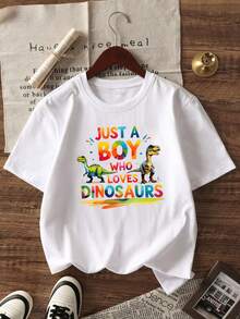 1件装男童休闲印花圆领短袖T恤，夏季学生青少年服装 - 一款百搭T恤，为每个孩子带来欢乐和幸福！ - 白色 - 查看 3