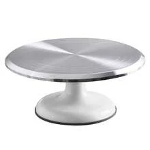 10 Inch Revolving Cake Decorating Stand Professional Aluminum Alloy Cake Turntable for Home Cake Decorating Supplies White - Blanco - Ver 9