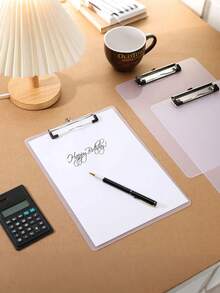 4 pièces Set de mini-planchettes à pince transparentes en plastique avec pinces basses, idéal pour les petits blocs-notes, convient aux enseignants, étudiants et employés de bureau (Taille : 4" X 6") - givré semi-transparent - Voir 2