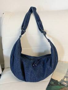 1pc Peach Tree Crescent Shoulder Bag, Fashionable Minimalist Solid Color, Large Capacity, Adjustable Strap, Multi-Pocket, Vintage, Casual, Lightweight, Water-Washed Wrinkle Nylon Crossbody Bag