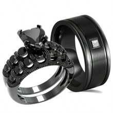 ringskull - Anillos para parejas anillos s a juego 1 quilate corazón circonita cúa  para mujer anillo de boda para él y ella - Talla 8 para mujer y talla 13 para hombre - Ver 1