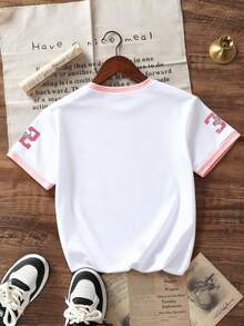 This Sweet And Cool Street-Style Sports Set For Girls Features The Number "32" And The Street Text "UNIQUE STREET" Print, Including A Round Neck Short Sleeve T-Shirt And A Flared Pants Printed With The Number "32". It Is A New Summer And Autumn Girls' Clothing Collection. - Multicolor - View 4