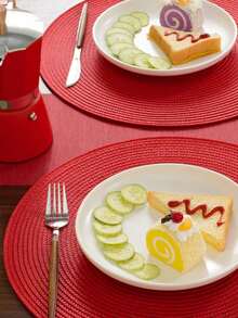 2片/4片装15英寸圆形编织PP餐垫，纯色手工编织隔热桌垫，多种颜色可选，可水洗防滑耐热桌垫杯垫，适用于家庭餐桌装饰、节日派对、餐厅、厨房、农舍风格、圣诞节和新年派对 - 彩色 - 查看 10