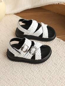 1 Pair Girls' Summer Fashion Versatile Non-Slip Soft Bottom Flat Sandals, Suitable For Toddlers & Little Kids Daily Wear, Travel, School, Casual - White - View 3