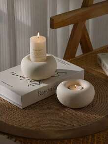 2 piezas Portavelas de cerámica blanca - Decoración del hogar minimalista y creativa, adecuado para mesa de comedor y escritorio, opción decorativa perfecta (velas no incluidas) - Multicolor - Ver 1