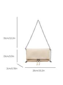 New Fashion Textured Chain Strap Shoulder Crossbody Bag, Chic Casual Small Square Bag, Korean Style Elegant Women Handbag - Multicolor - View 4
