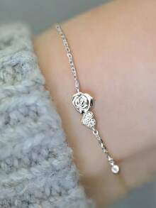 1件S925纯银浪漫玫瑰花心手链，简约甜美花心手镯，百搭日常时尚手链礼品 - 愛心 - 查看 3