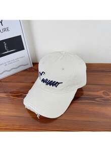 男女通用柔软顶部刺绣新款春季大头围棒球帽，宽檐修饰脸型棒球帽 - A - 查看 7