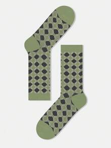 1/5 pares de calcetines de algodón peinado con diseño artístico geométrico de diamantes y círculos, unisex, adecuados para uso diario casual, viajes, hogar, oficina, regalos festivos, sin costuras en los dedos - Multicolor - Ver 14