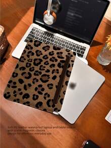 1 Piece, PU Leather Magnetic Buckle Laptop/Tablet Protective Cover, Featuring Brown Leopard Print Design, Compatible With MacBook Pro 15, Air 13, Galaxy TAB S10 Ultra, And Metabook 14 Inches. Waterproof And Stain-Resistant, Easy To Carry When Traveling, And Also Serves As An IPad Organizer Or Mouse Pad. An Essential Laptop Bag For Office, Business, And Study. - Brown - View 9
