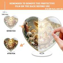 2D旋转亚克力耶稣诞生场景摆件 - 圣母玛利亚和圣婴耶稣在马槽中，2D旋转装饰，适合户外展示、桌面宗教装饰，经久耐用，适用于家庭或教堂，情人节、狂欢节、斋月、复活节、婚礼礼物，无需用电 - 彩色 - 查看 5