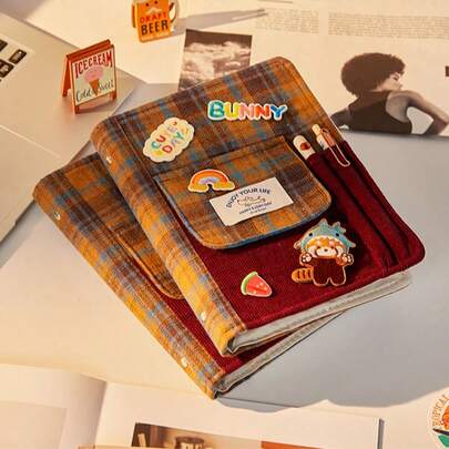 1pc A5 Fabric Covered Notebook, Vintage Style Sticker DIY Thick Memo Pad, High-Quality Planner 2026 New Year Gift, Back To School Stationery Supplies