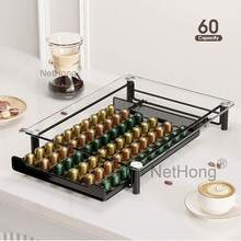 Capsule Coffee Pod Storage Rack Shelf Crystal Tempered Glass Capsules Originaline Drawer Organizer Holder Shelves - Black - View 4