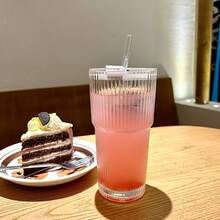 Large Vertical Stripe Cup With Lid And Straw, Specially Designed For Hot And Cold Drinks, Very Suitable For Coffee And Juice, This Reusable High-Quality Glass Is Versatile And Stylish, Very Suitable For Home Or Office Use. - Multicolor - View 7