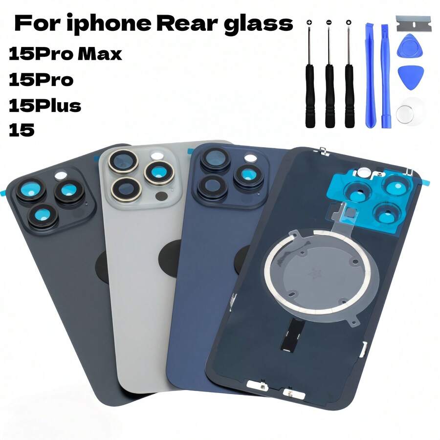 For IPhone 15 Pro Max/15 Pro/15 Plus/15 Rear Glass Cover Replacement, Battery Cover, Back Cover, Includes 9-Piece Tool Kit For Repair