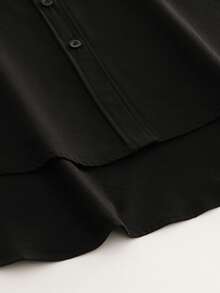 Minimalist Lapel Long Sleeve Loose Women's Shacket, Featuring Shirt Collar And Asymmetric Hem Design - Black - View 7