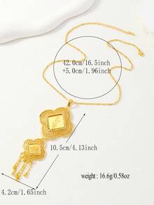 1件中东/沙特阿拉伯风格金色镂空梅花激光切割乌丹玫瑰流苏吊坠项链，适合女性在斋月期间佩戴 - 金黃色 - 查看 4