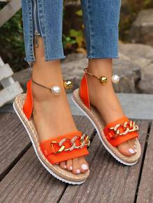 镶钻沙滩凉鞋，甜美女性风格，适合海滩度假，防滑软底 - 桔色 - 查看 4