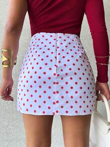 Polka Dot Skirt Shorts (Crocheted Knit Fabric) - 紅色 - 查看 2