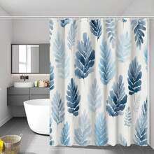 1 pieza Cortina de ducha con estampado de hojas de plantas dulces, cortina de ducha con estampado simple de hojas de plantas azules, muy adecuada para la decoración del baño, decoración universal de la habitación, conjunto de decoración del hogar, accesorios de baño, cortina de bañera - Multicolor - Ver 1