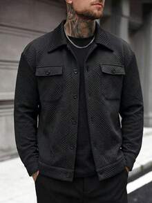 Casual Cool Men's Jacket, Men's Button Front Long Sleeve Pocket Minimalist Jacket, Street Casual European And American Style