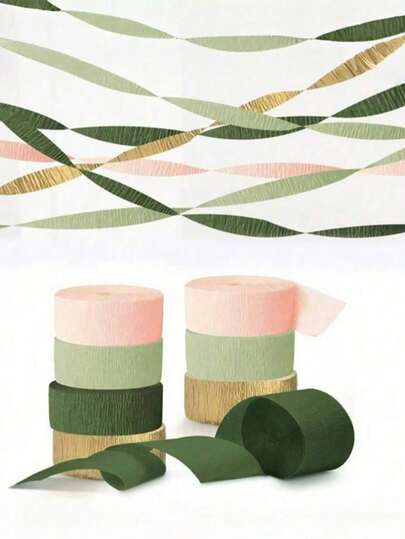 4 rollos de cinta de papel crepé rosa y verde, serie rosa y verde, adecuada para decoración en ocasiones como el Día de San Valentín, cumpleaños, fiestas de revelación de género, baby showers, ceremonias de graduación, bodas, despedidas de soltero, etc.