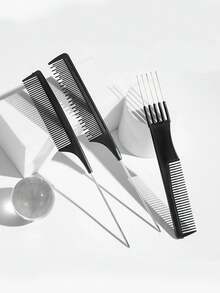 6件套专业美发梳套装，含喷雾瓶，包含细齿梳、尖尾梳、分叉梳和密齿梳，适用于所有发型和发质，非常适合日常使用、沙龙、居家和旅行，轻松打造理想发型，美发造型工具及发饰 - 黑色 - 查看 4