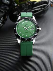 RICECGO 1 件男士运动石英表，活力硅胶表带，黑色表圈带日历窗口，个性化刻度设计，百搭休闲街头风腕表