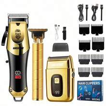 WEEME 3-Piece Professional Gold-Color Men's Grooming Kit: Electric Shaver And Trimmer Combo, Precise Haircut And Shave, Stylish Gold Design, Suitable For Hair, Beard And Face Trimming, USB Rechargeable, Powerful Battery, Lightweight And Convenient For Home And Travel, Ideal Personal Care Tool And Gift - Gold - View 11