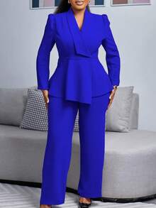 African Print Two Piece Set Ruffle Sleeve Top High Waist Palazzo Pants Slimming Christmas & New Year Gift Party Date Outfit - 藍色 - 查看 1
