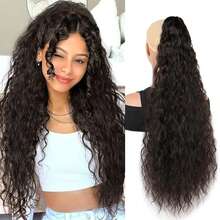 女士马尾接发 30 英寸长 爪夹式马尾接发 卷曲波浪马尾假发片 夹式合成假发马尾 - 彩色 - 查看 5