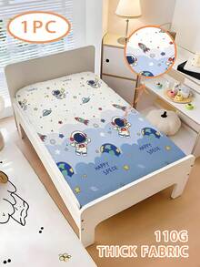 1件装 110克 宇航员主题床单，儿童卡通床单，100% 涤纶材质，婴儿拼接床单，3D 印花卡通床单，100% 水洗超细纤维制成（1张床单，不含填充物），适用于儿童房、幼儿园午睡床、婴儿床、婴幼儿及学龄前儿童（床单边缘高度15厘米） - 彩色 - 查看 3