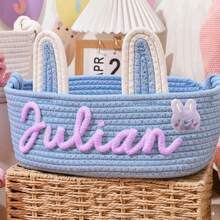 定制手工椭圆形收纳篮,兔耳朵礼品篮/装饰篮,家居装饰,礼品包装篮,复活节礼物,送给家人,衣橱收纳整理篮 - 彩色 - 查看 18