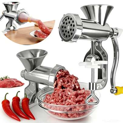 Moedor de carne manual (1 unidade), ideal para fazer linguiça, moer carne, picar alho, moer pimenta, rechear e moer pimentas, peixe, legumes, queijo e preparar recheios para dumplings. Perfeito para cozinhas domésticas, hotéis e restaurantes. Utensílio de cozinha essencial.