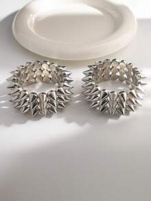 LADYCOCO 2pcs Punk Style ABS Plastic Rivet Bracelet Couples Set, Women Silver Personalized Rivet Bangle, Suitable For Daily Wear, Party, Music Festival - Silver - View 7