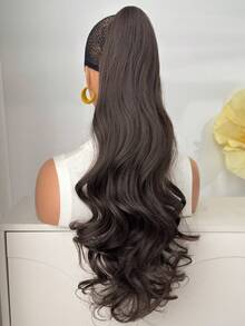 26 Inch Long Wavy Brown Heat Resistant Synthetic Fiber Claw Ponytail Hair Extension, Suitable For Women's Daily Use, Parties And Music Festivals - Brown - View 5