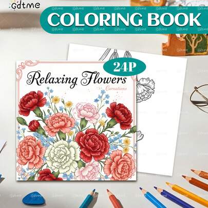 Sách tô màu dành cho người lớn với chủ đề Hoa Thư Giãn: Hoa cẩm chướng duyên dáng, 24 trang với những thiết kế độc đáo tuyệt đẹp, rất thích hợp làm quà tặng cho Lễ Phục Sinh, Ngày của Mẹ, Sinh nhật, quà tặng cho phụ nữ hoặc quà tựu trường. Kích thước: 7.9*7.9 inch.