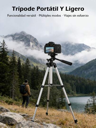 Trípode portátil para cámara y teléfono, de aluminio extensible, equipado con un soporte universal para teléfono, compatible con inclinación y panorámica, compatible con Canon, Nikon, , , y , utilizado para fotografía, cámaras de teléfono, cámaras DSLR, selfies, transmisión en vivo de fotos y grabación de video