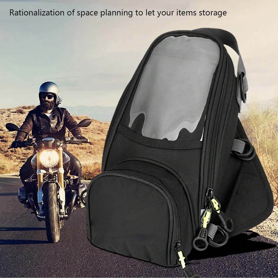 Motorcycle Tank Bag, Large Capacity, Durable, Suitable For Touchscreen, Waterproof Navigation. Comes With Detachable Phone Pouch, Multi-Functional Riding Storage Bag.