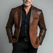 Men'S Slim-Fit Casual Blazer Jacket - Solid Brown Tailored Suit Coat With Notch Lapel & Button Front Closure, Structured Non-Stretch Fabric For Spring/Fall, Versatile For Business Casual & Semi-Formal Wear - Easy-Care Adult Men'S Outerwear - 棕褐色 - 查看 1