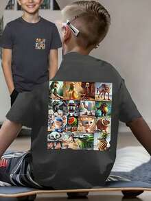 Tween Boy "Italian Brainrot" Graphic Print Round Neck Short Sleeve T-Shirt, Fashion Boys Summer Top