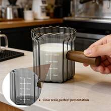 5oz/150ml Glass Measuring Cup With Wood Handle & Scale – Espresso Coffee Extraction & Milk Frothing Pitcher, Multi-Purpose Measuring Cup For Coffee, Tea, Syrup (Smoke Grey) - Grey - View 4